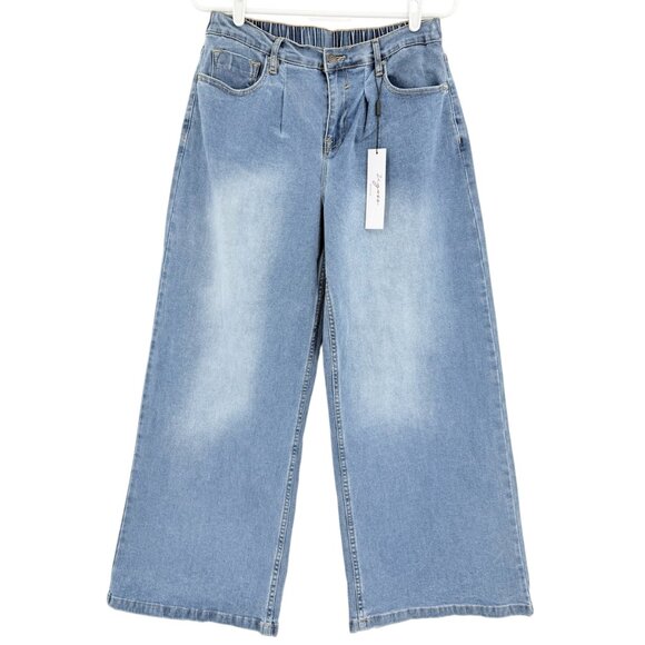 Vigoss Women's Wide-Leg Stretch Elastic Back Blue Denim Jeans Size 9/29 NWT - Picture 1 of 12